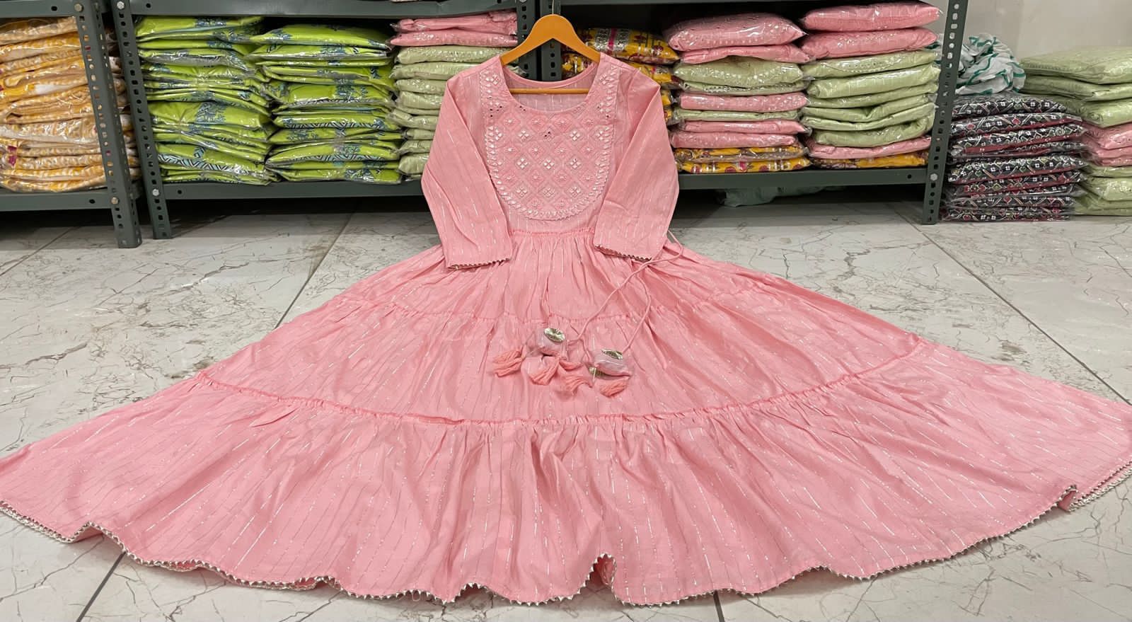 Ethereal Pink Floral Embroidered Rayon Lurex Long Gown