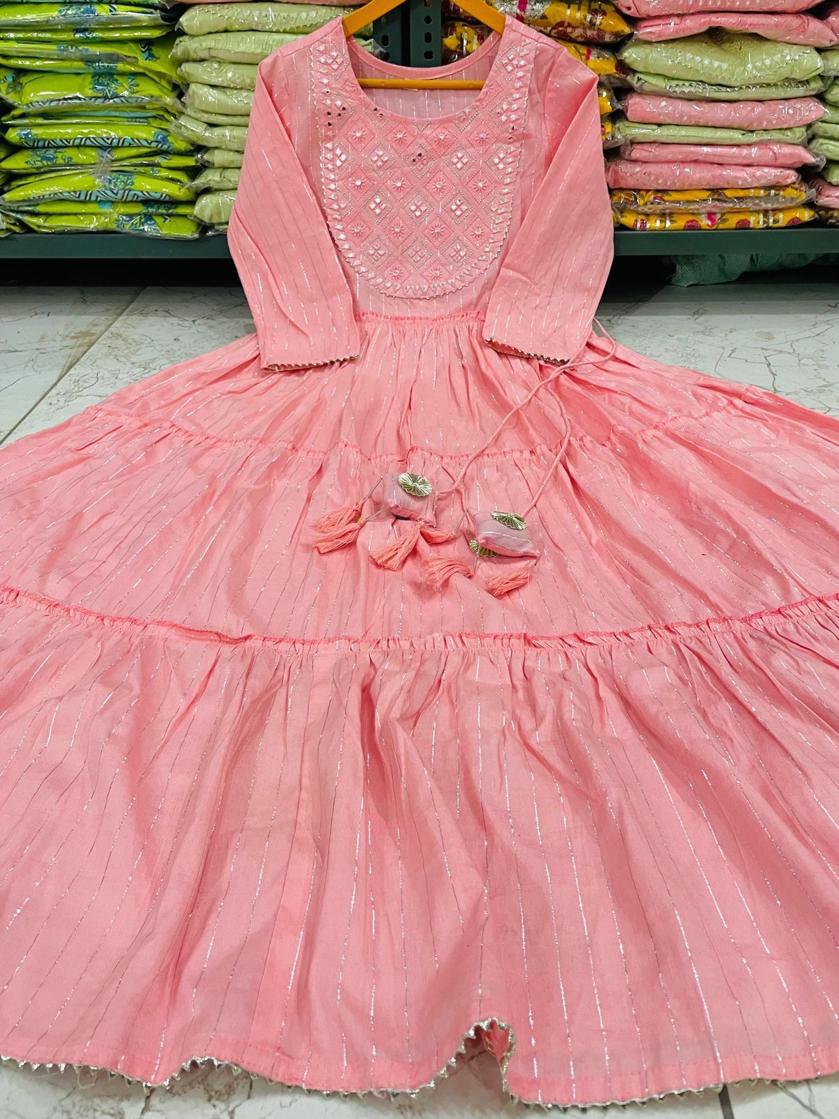 Ethereal Pink Floral Embroidered Rayon Lurex Long Gown