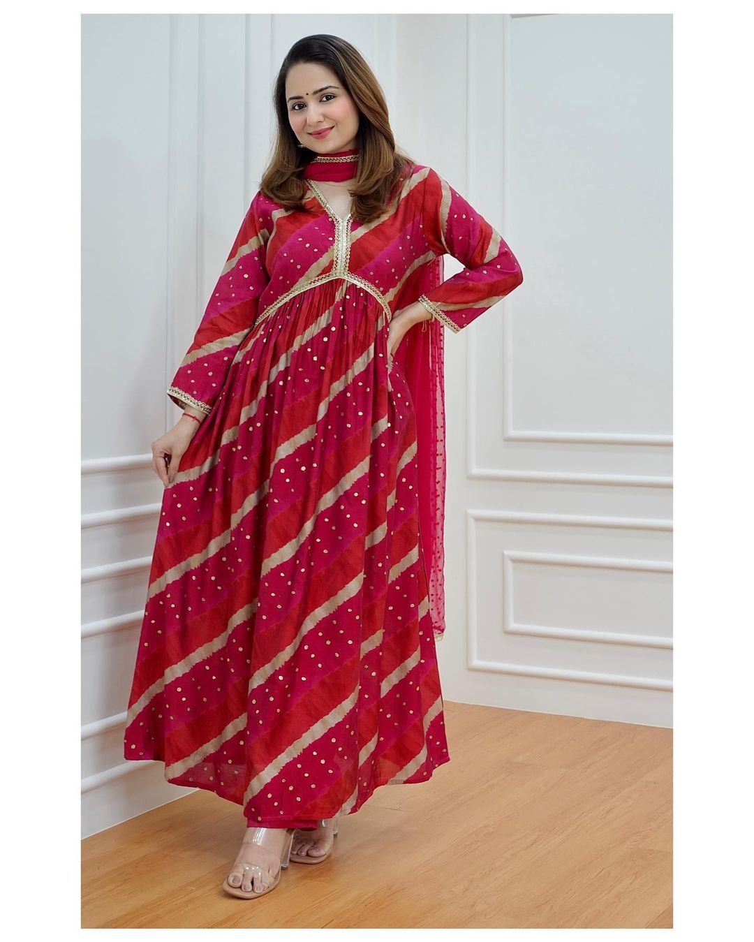 Elegant Magenta Cotton Kurti Set with Handcrafted Dupatta and Embroidered Neckline
