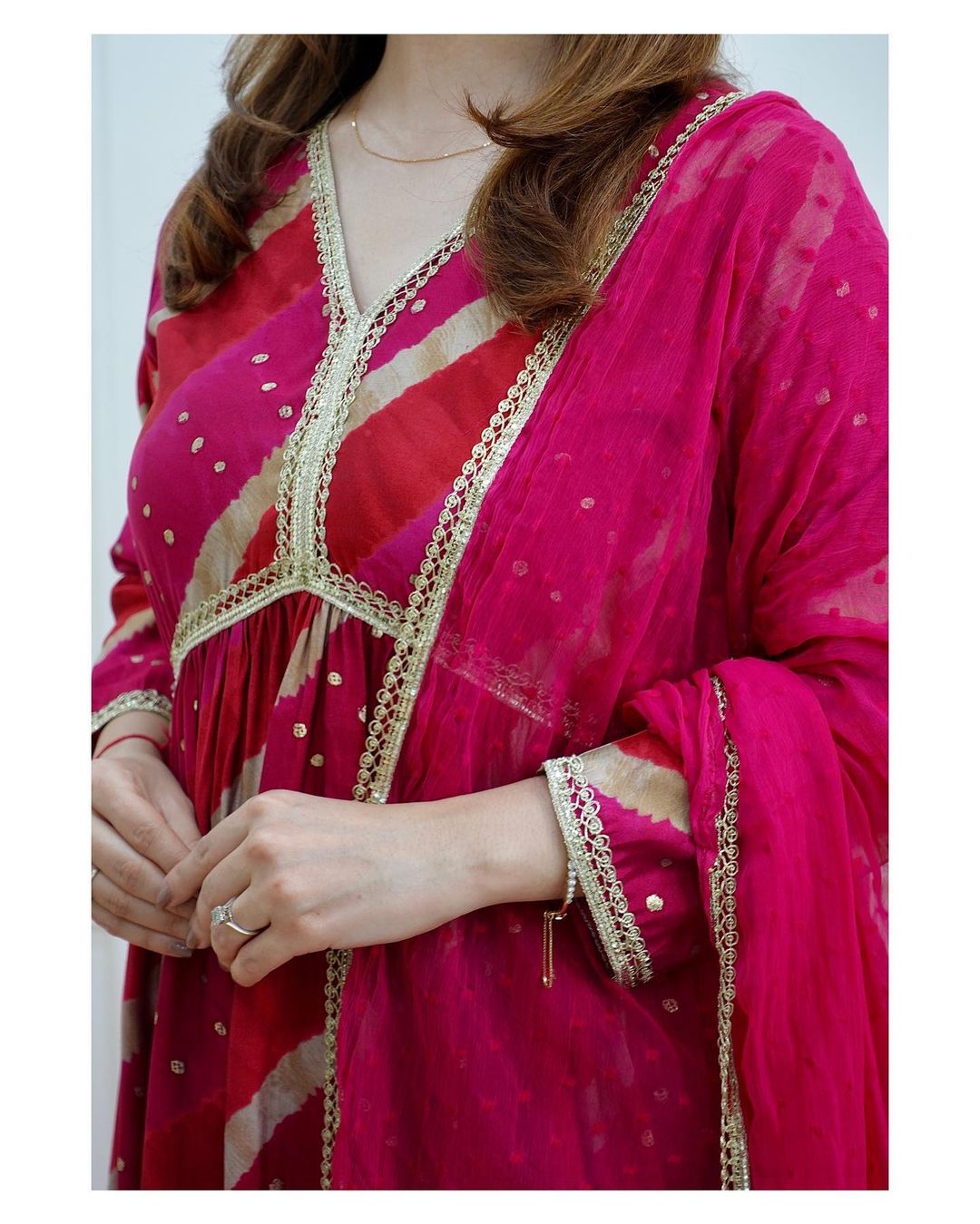 Elegant Magenta Cotton Kurti Set with Handcrafted Dupatta and Embroidered Neckline