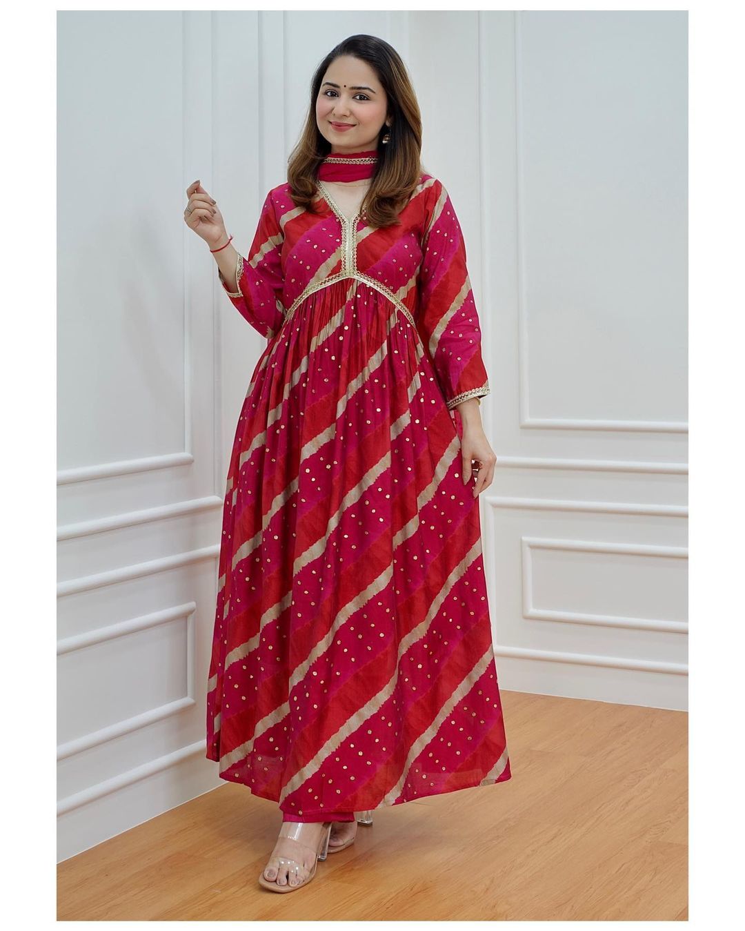 Elegant Magenta Cotton Kurti Set with Handcrafted Dupatta and Embroidered Neckline