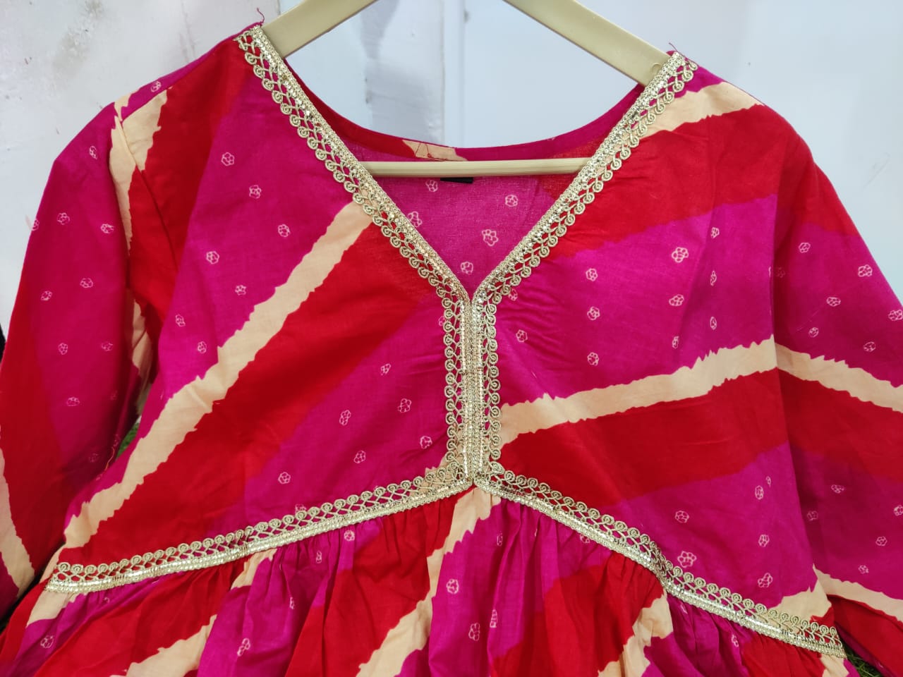 Elegant Magenta Cotton Kurti Set with Handcrafted Dupatta and Embroidered Neckline
