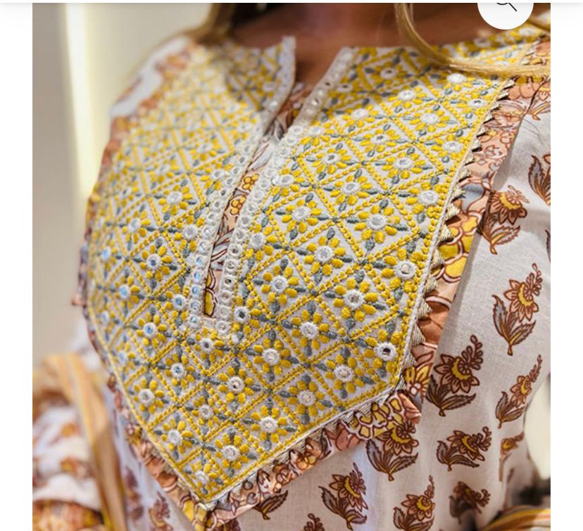 Elegant Beige Sanganeri Block Print Cotton Suit Set with Adda Work Detailing