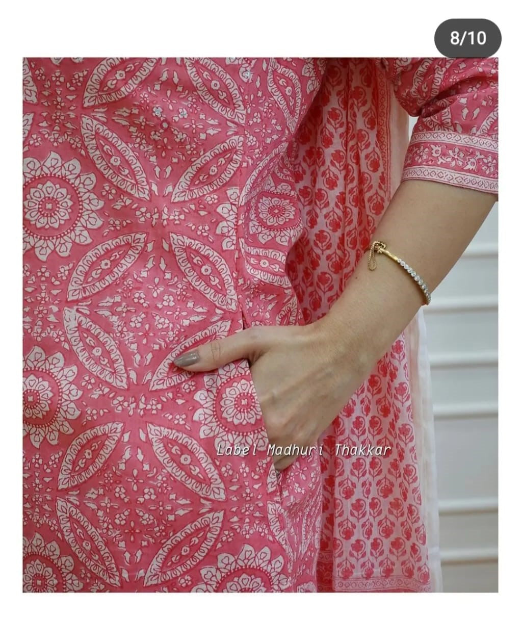 Pink Sanganeri Block Print Flared Suit with Afghani Pant and Adda Work Detailing