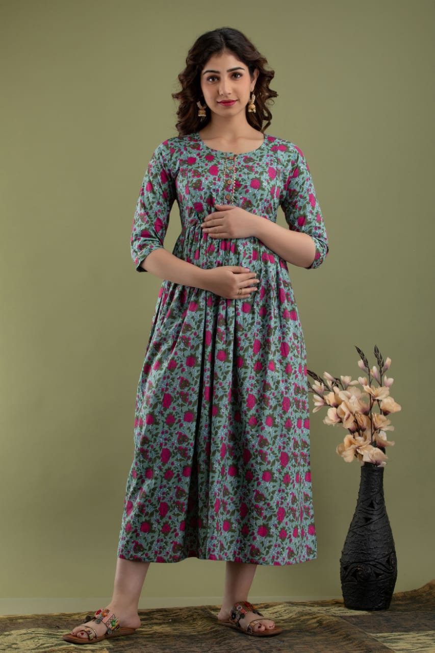 Grey Maternity Kurta in Cotton 60*60 Fabric - Length 42
