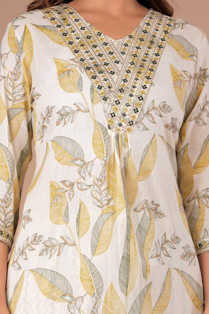 Floral Afghani Suit Set with Embroidery on Neck