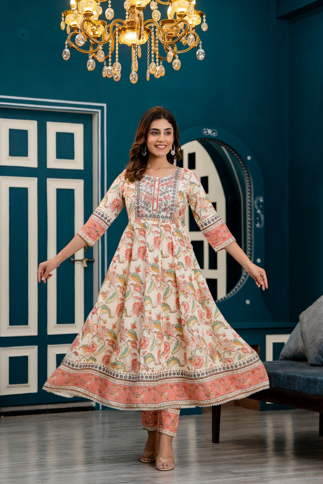 Cotton Kurti Set with Sequins and Embroidery Work