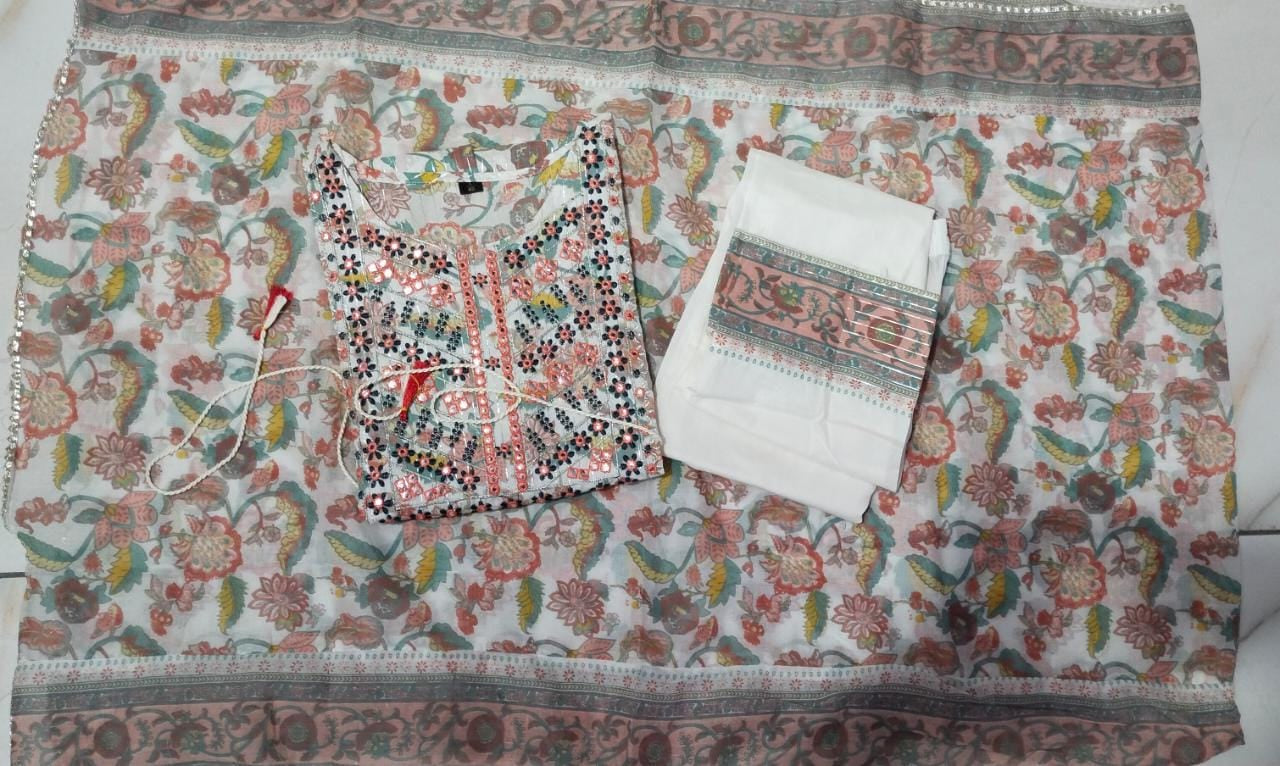 Cotton Kurti Set with Sequins and Embroidery Work