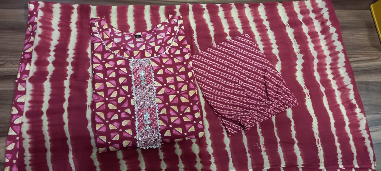 Red Rayon Suit Set with Embroidery