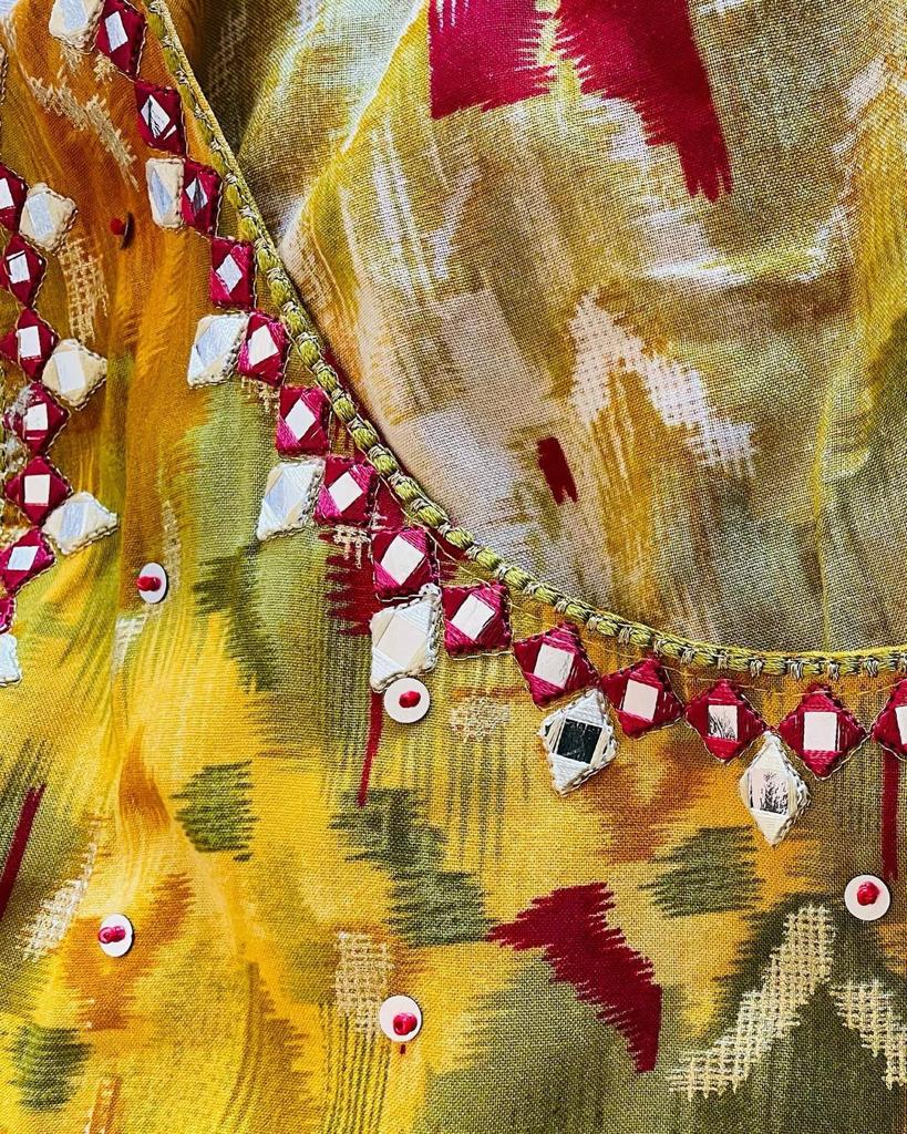 Yellow Floral Maxi Dress: Cotton Fabric, Sleeves Attach Inside