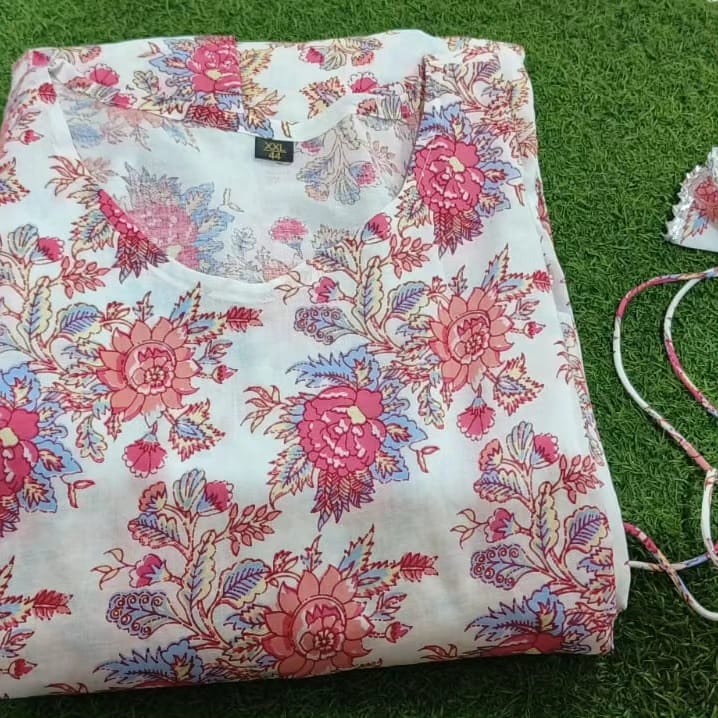 Pink and White Cotton Floral Maxi Dress