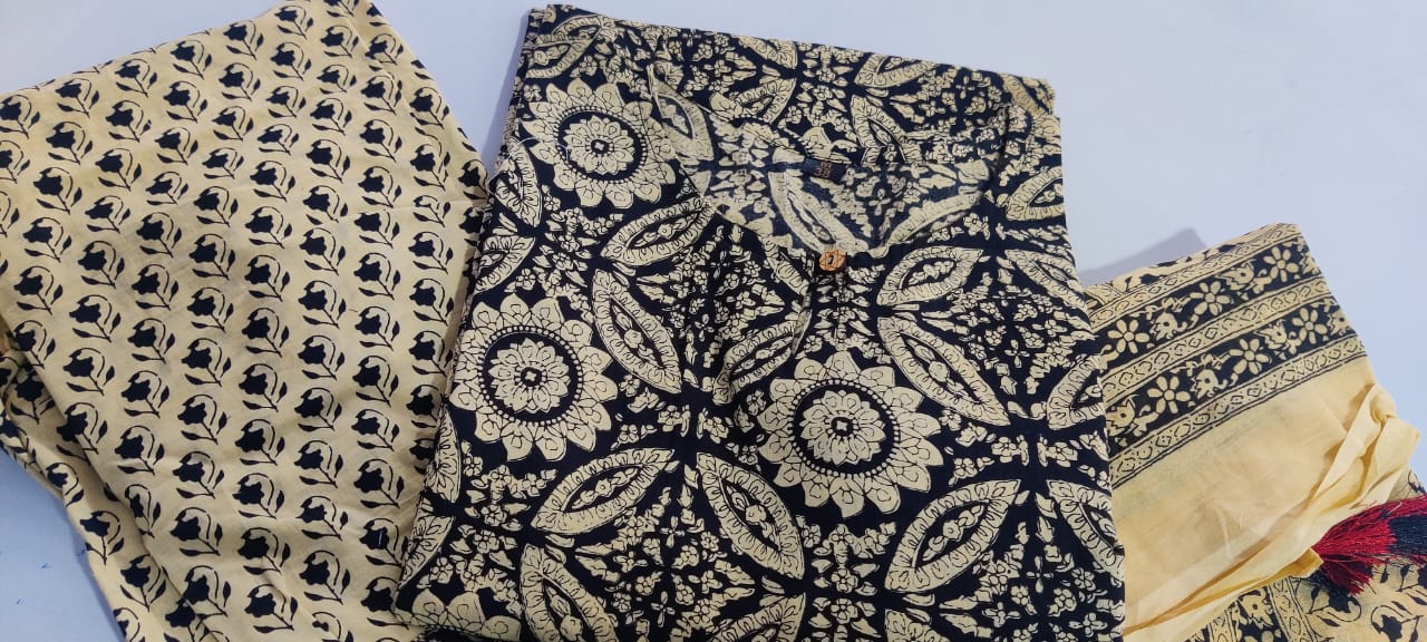 Sanganeri Block Print Straight Kurta Set in Black