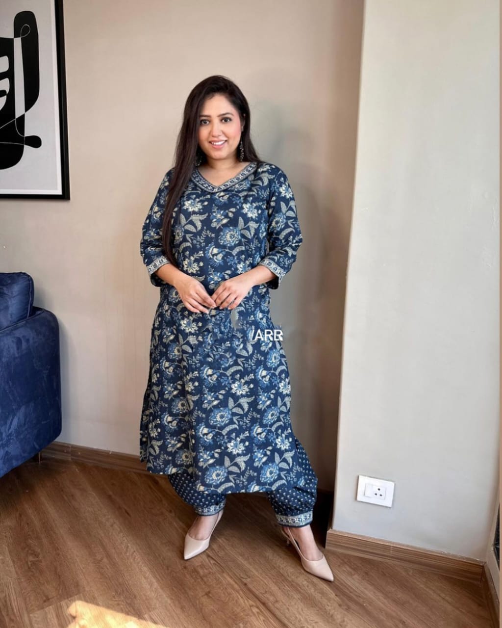 Indigo Printed Kurti with Afghani Bottoms