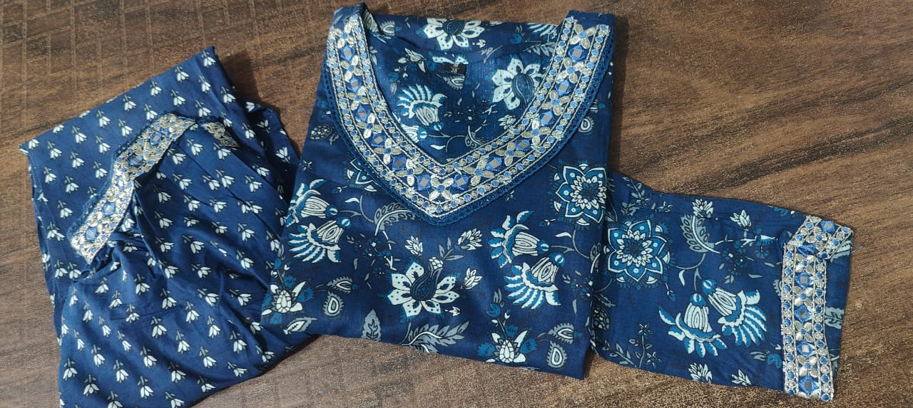 Indigo Printed Kurti with Afghani Bottoms