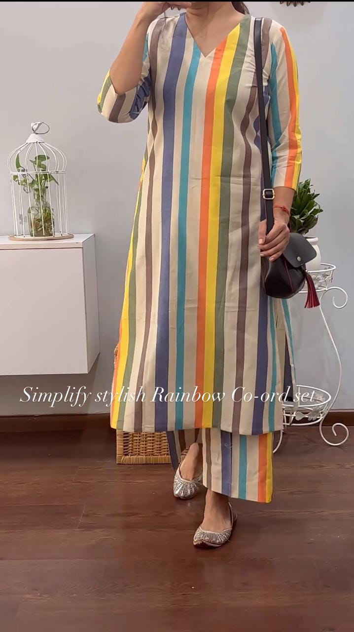 Rainbow Beige Co-ord Set in Cotton