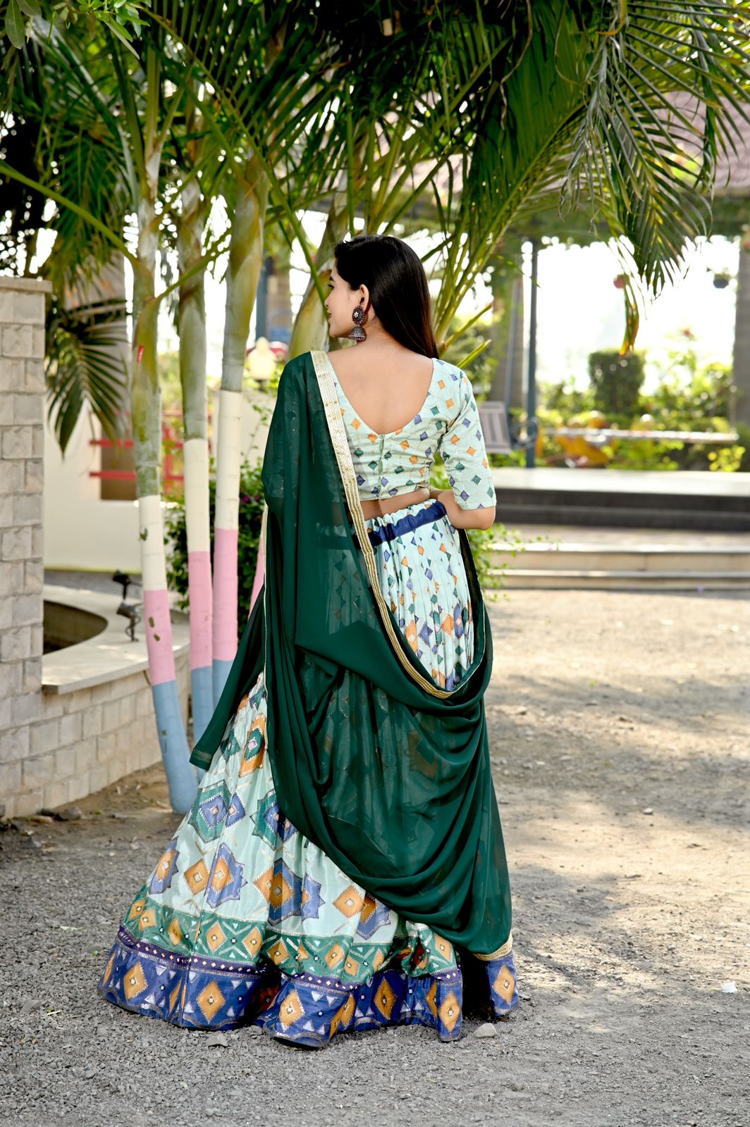 Wedding Wear Printed Pista Green Color Lehenga Choli