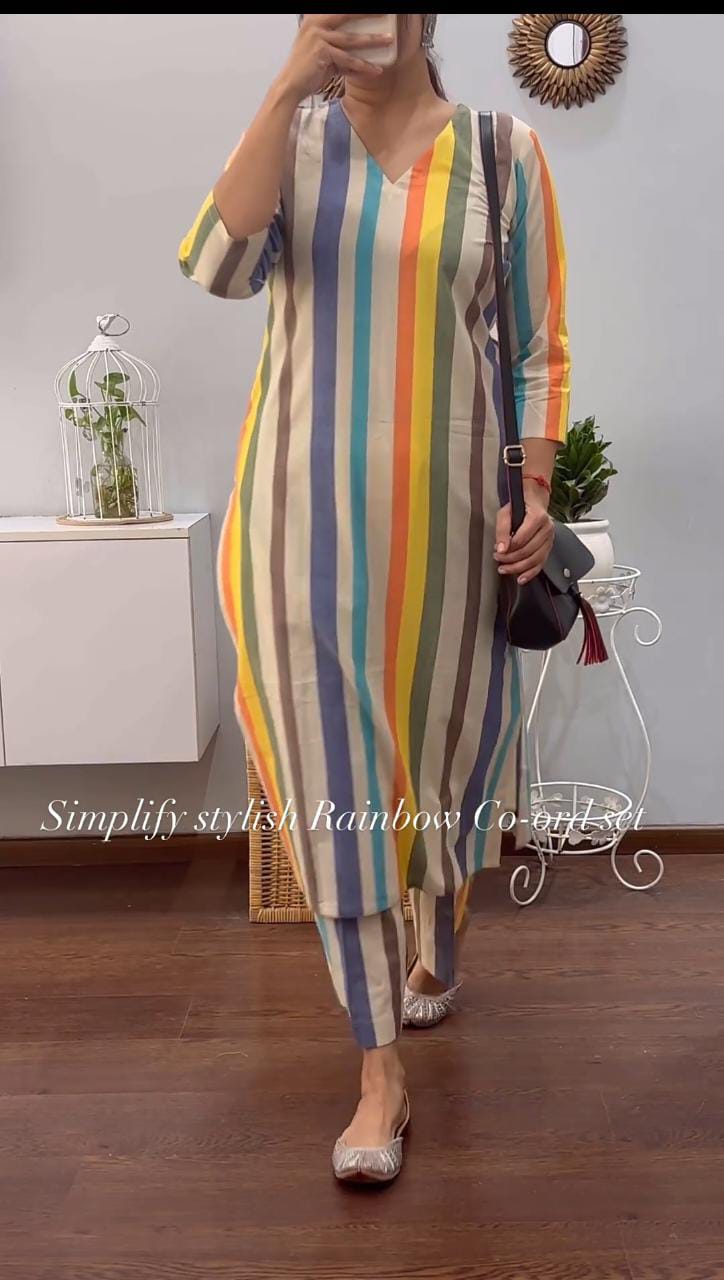 Rainbow Beige Cotton Co-ord Set