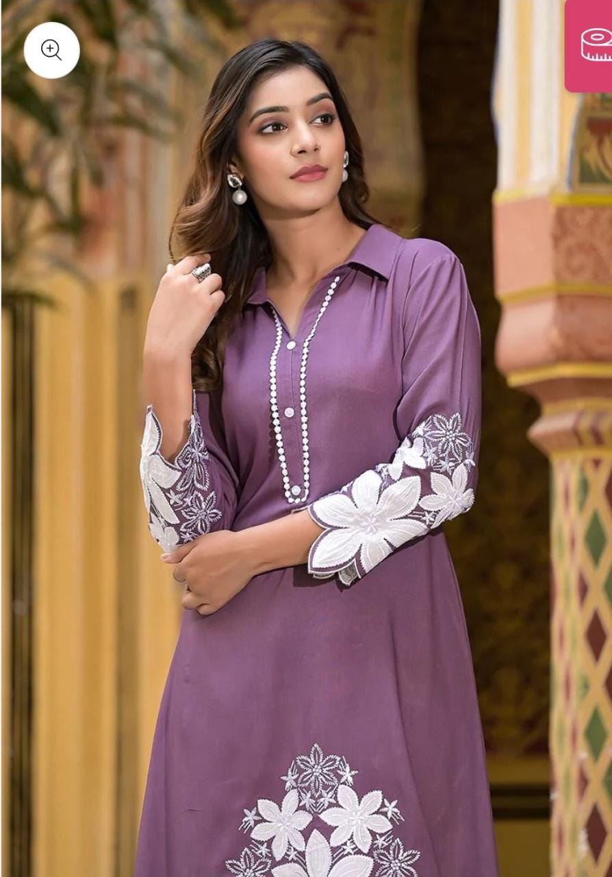 Rayon Cord Set with Hand Embroidery and Lace Detailing