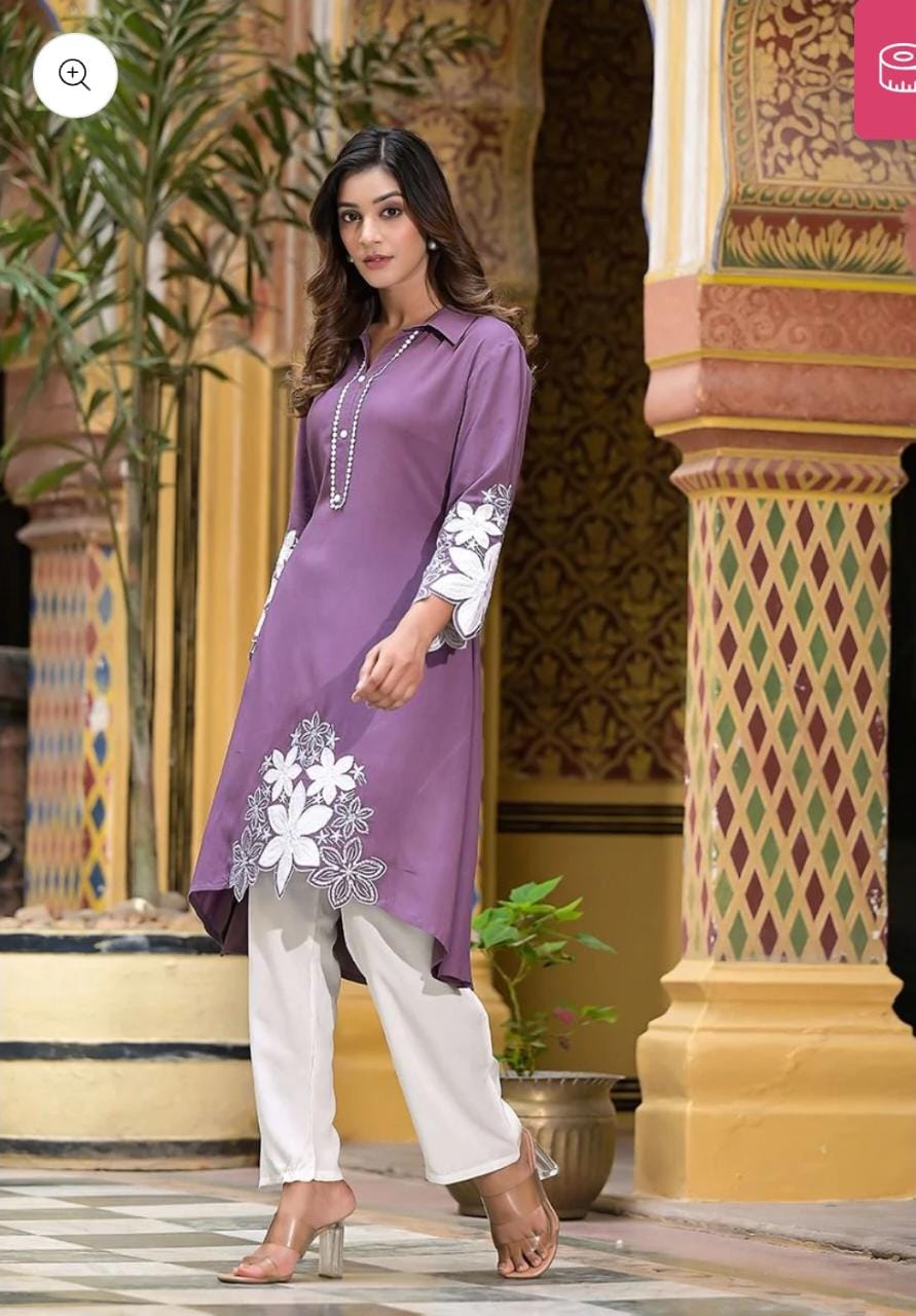 Rayon Cord Set with Hand Embroidery and Lace Detailing