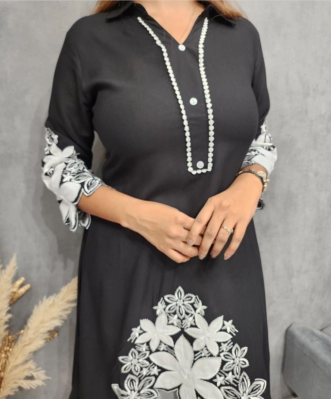 Rayon Cord Set with Hand Embroidery and Lace Detailing