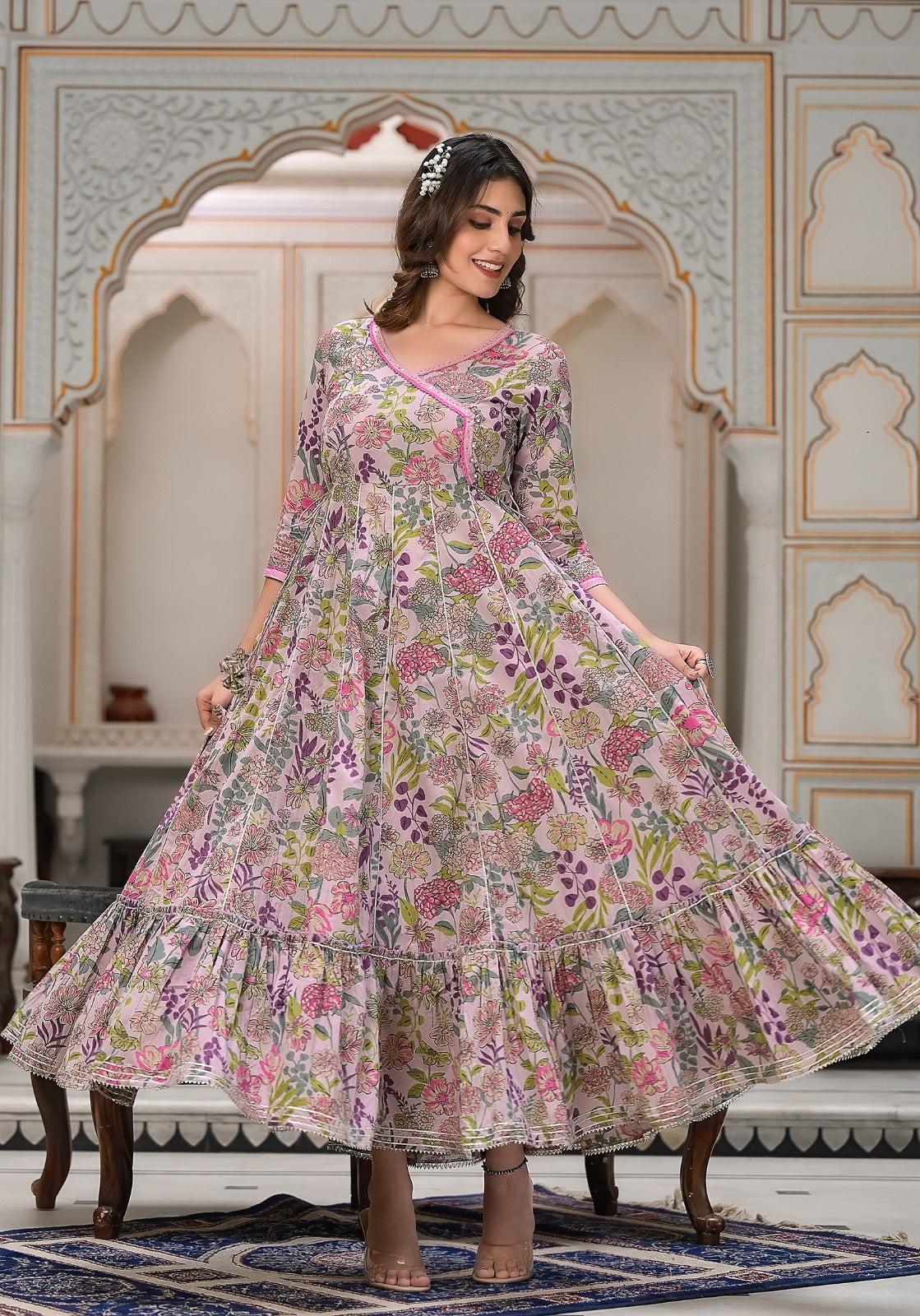 Cotton Gown with Embroidery and Angrakha style