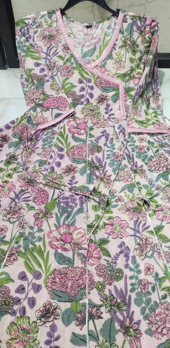 Cotton Gown with Embroidery and Angrakha style