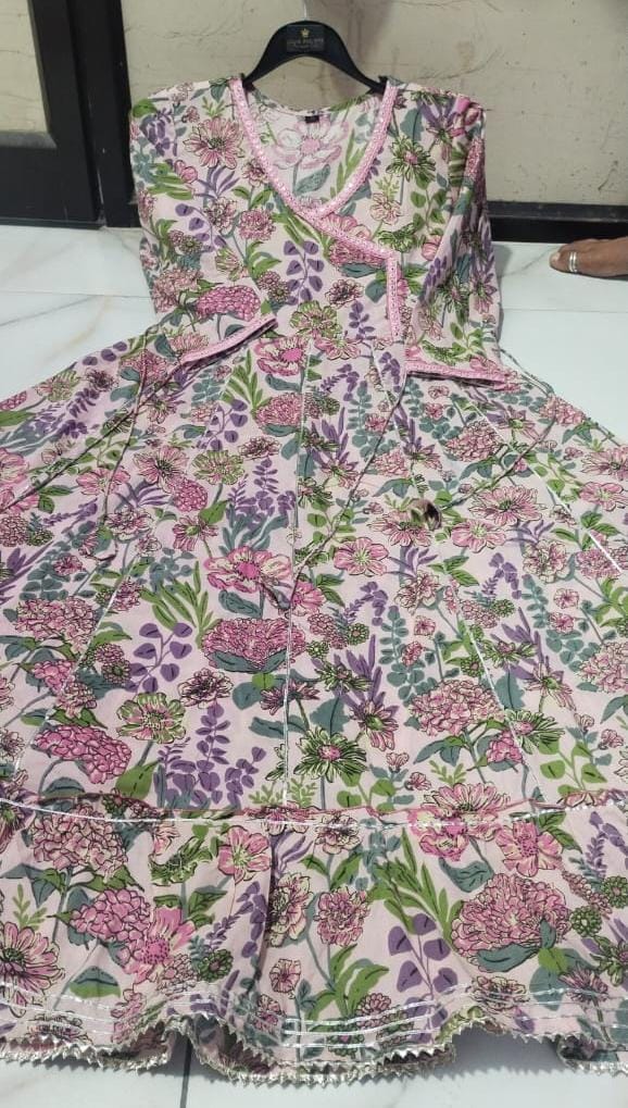 Cotton Gown with Embroidery and Angrakha style