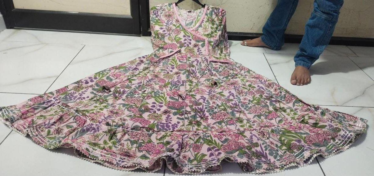 Cotton Gown with Embroidery and Angrakha style