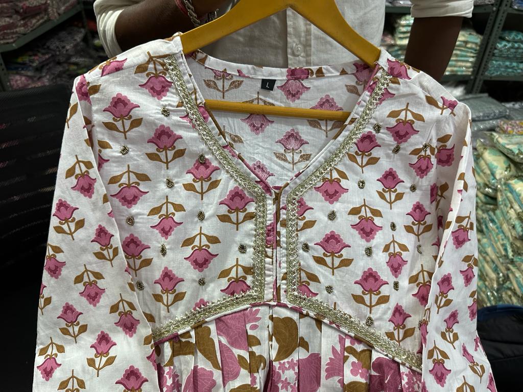 Cotton Kurti Set with Embroidery on Neckline