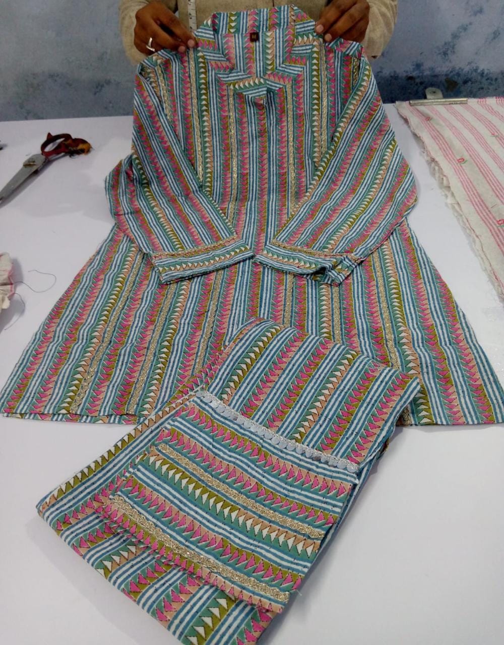 Cotton Cord Set with Print and Patti Work