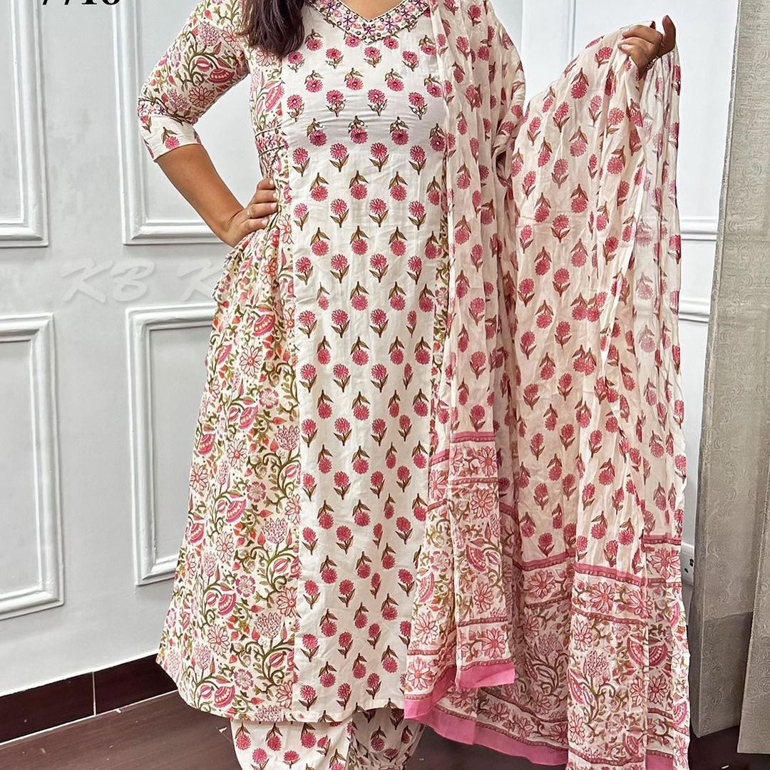 Floral Afghani Suit Set with Embroidery and Tassels