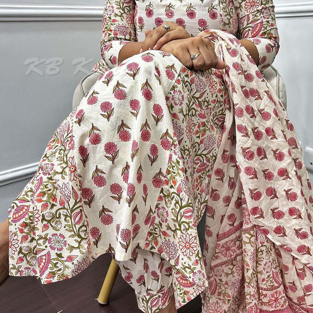 Floral Afghani Suit Set with Embroidery and Tassels