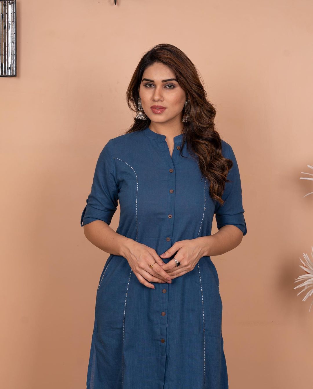 Embroidered Monochrome Cotton Pant-Set with Pockets