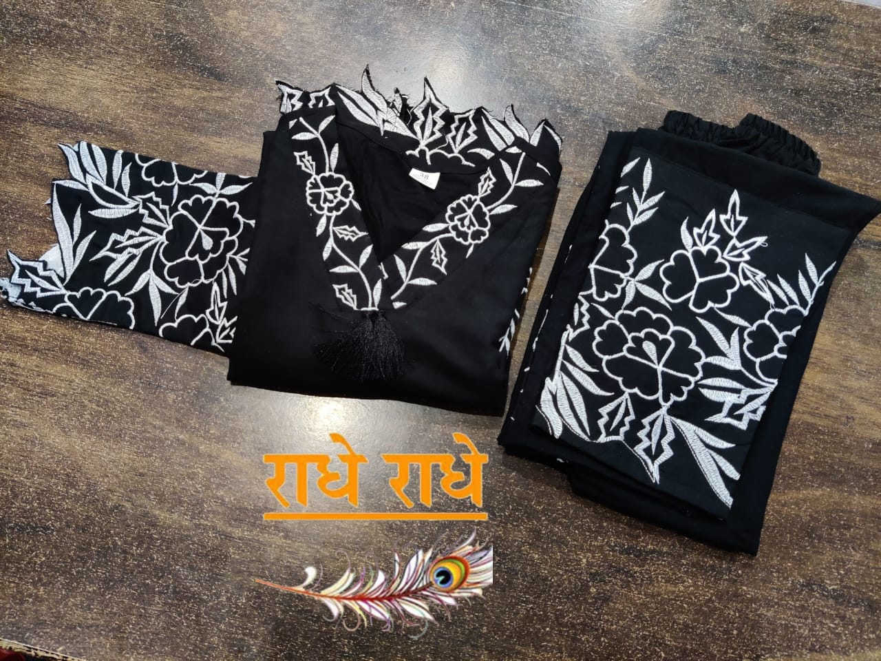Black Rayon Embroidery Co-Ord Set