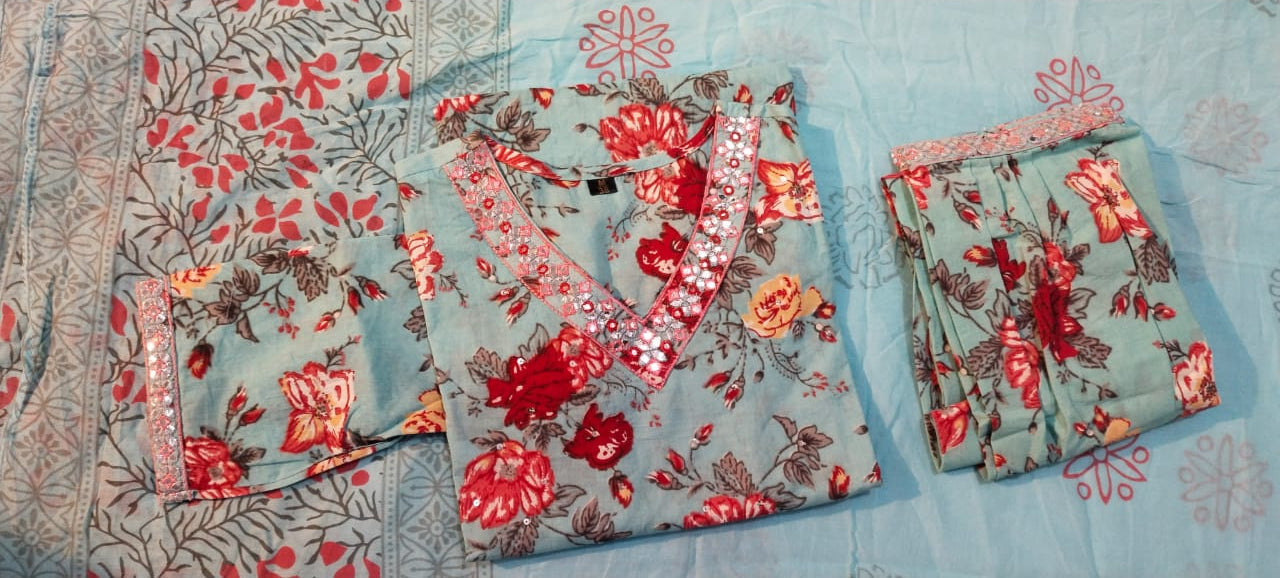 Handcrafted Floral Afghani Suit Set in Cotton 60/60