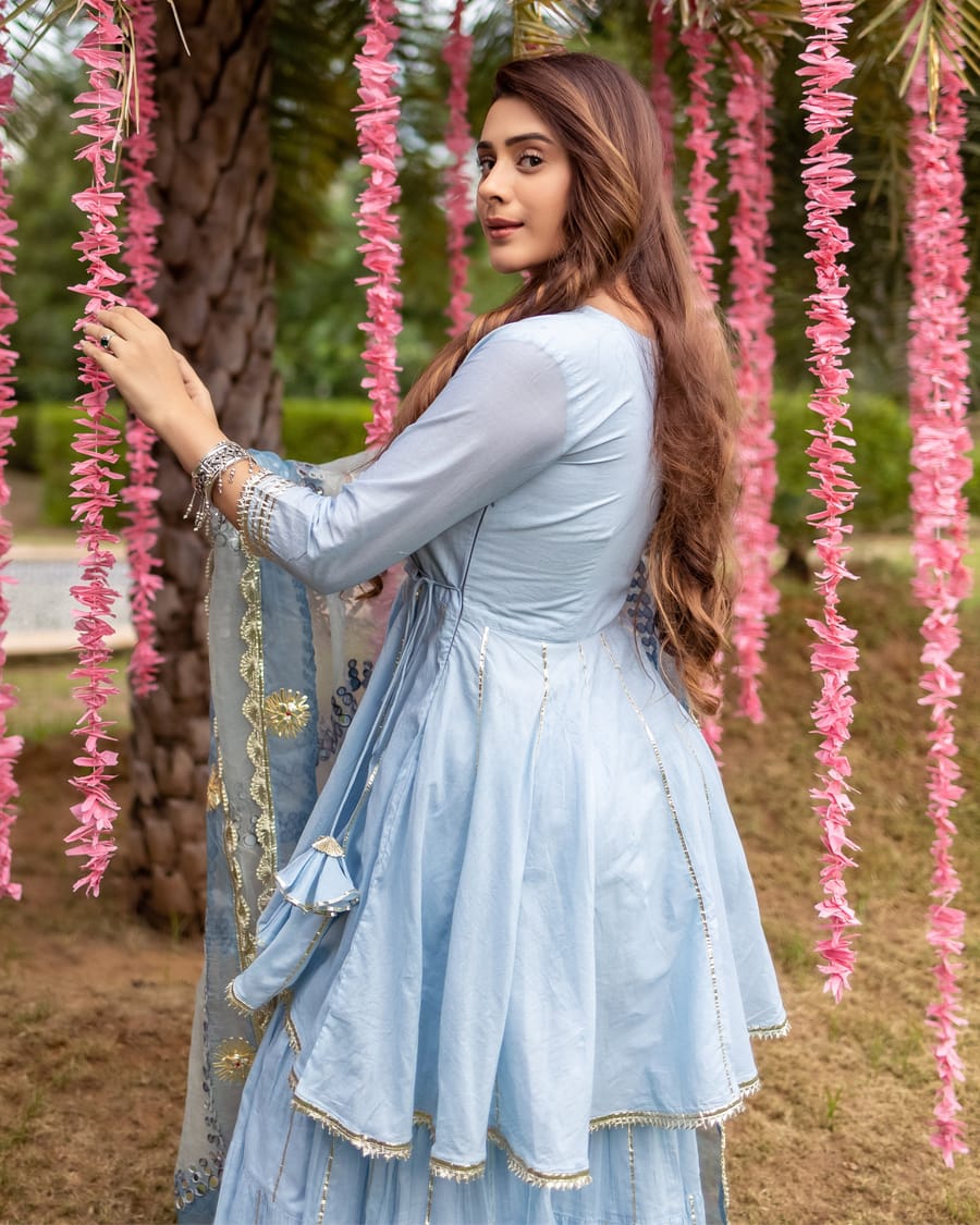 Kassia Gotapatti Sharara Set: Angrakha Kurta, Tiered Sharara, and Nazmeen Gotawork Dupatta