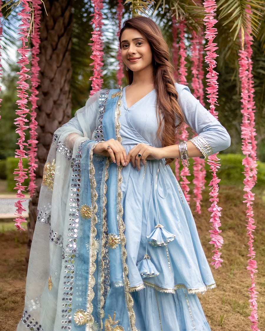 Kassia Gotapatti Sharara Set: Angrakha Kurta, Tiered Sharara, and Nazmeen Gotawork Dupatta