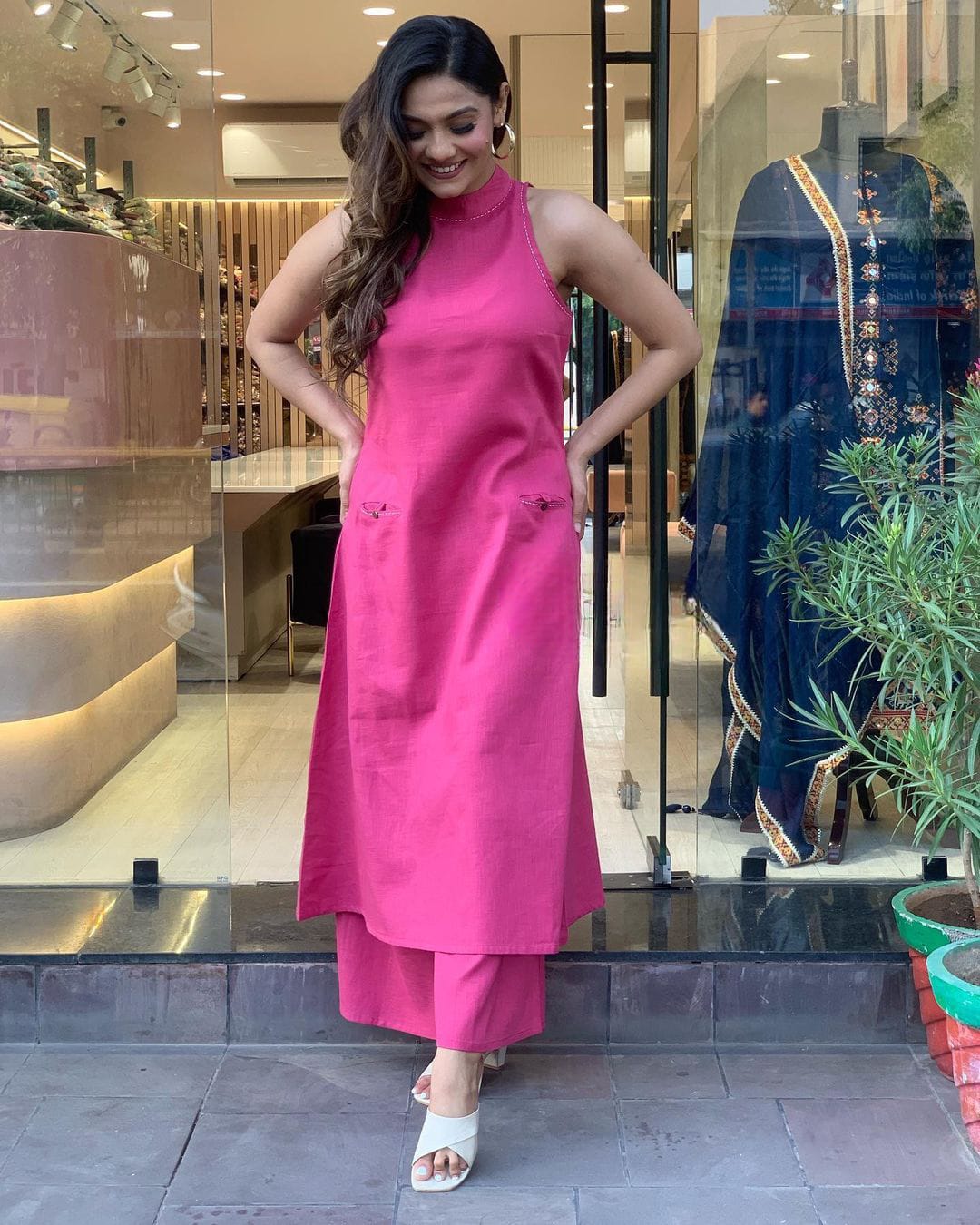 Sleeveless Cotton Work Kurti with Palazzo Set