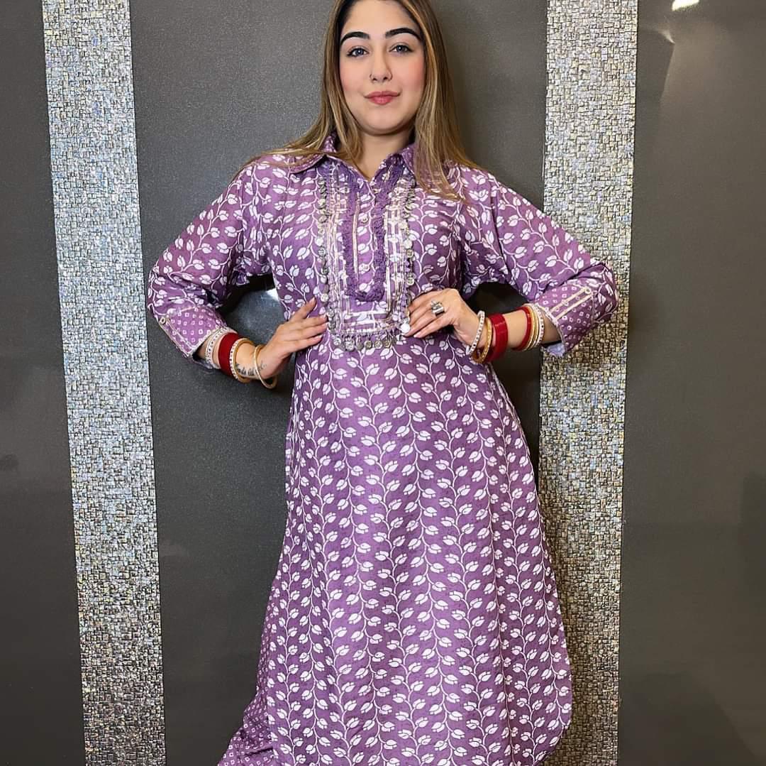Rayon Kurti with Afghani Salwar and Coin Lace