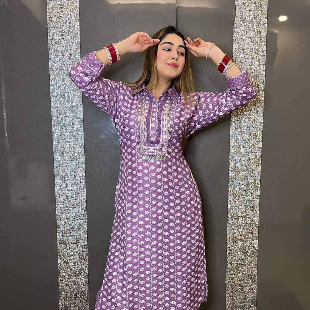 Rayon Kurti with Afghani Salwar and Coin Lace