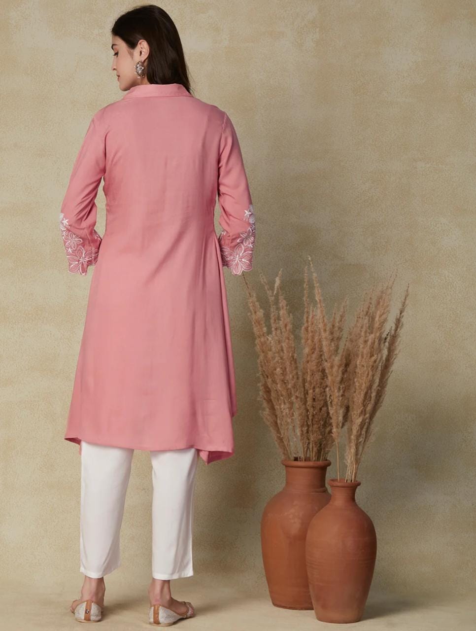 Rayon Kurti Set with Hand Embroidery and Lace Detailing