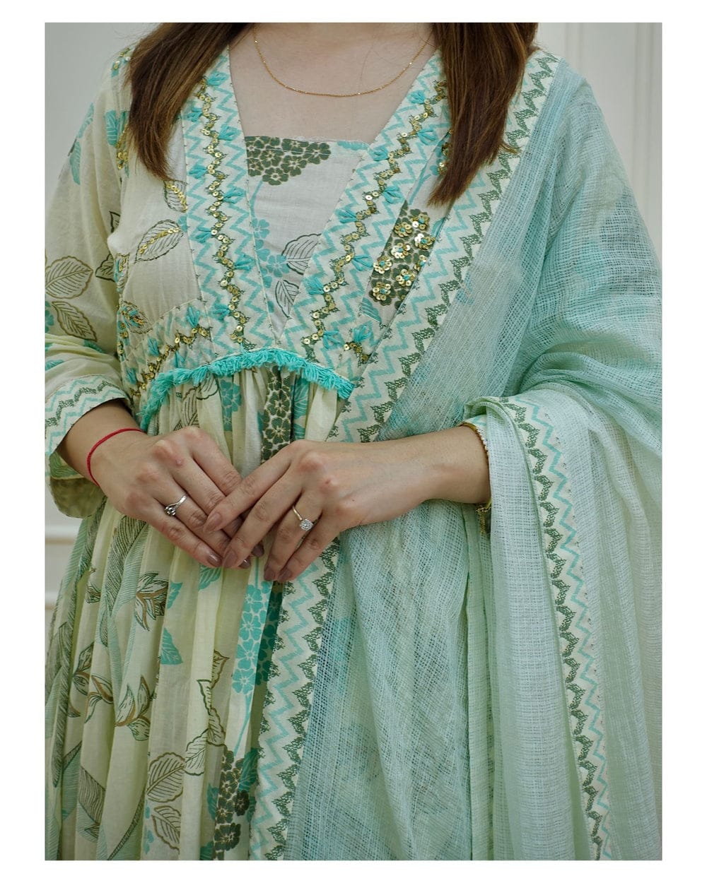 Floral Anarkali Suit Set with Matching Pant and Dupatta