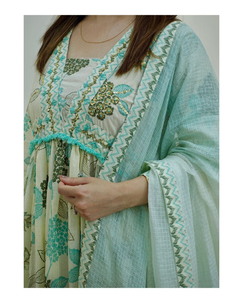Floral Anarkali Suit Set with Matching Pant and Dupatta