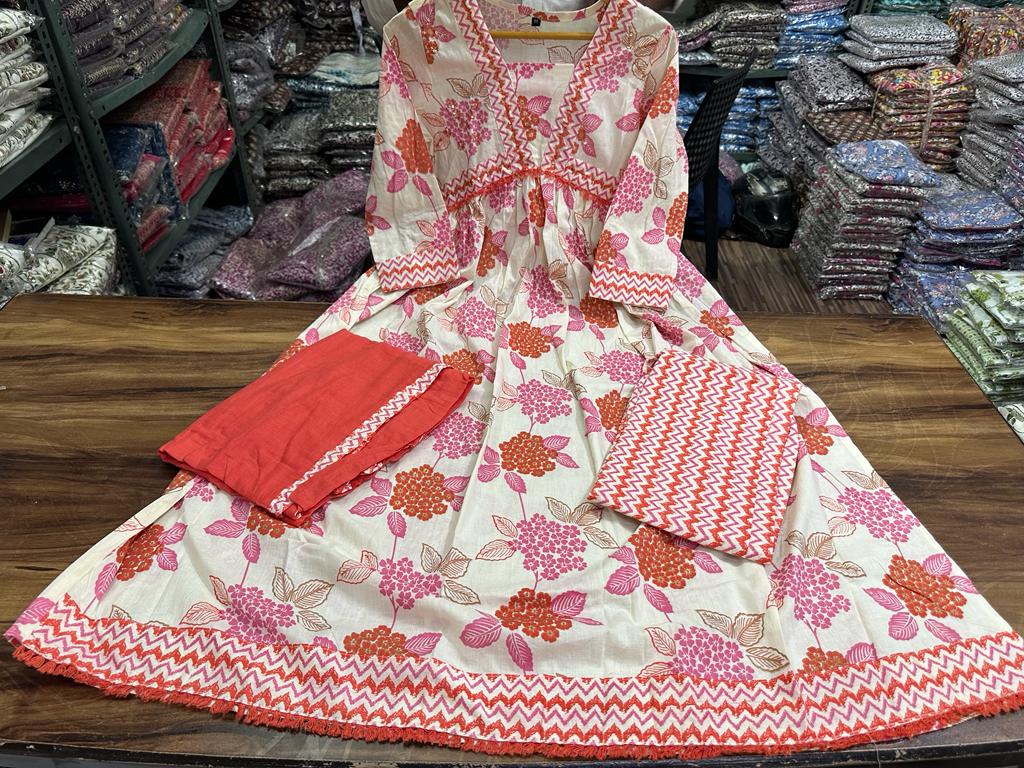 Floral Anarkali Suit Set with Matching Pant and Dupatta