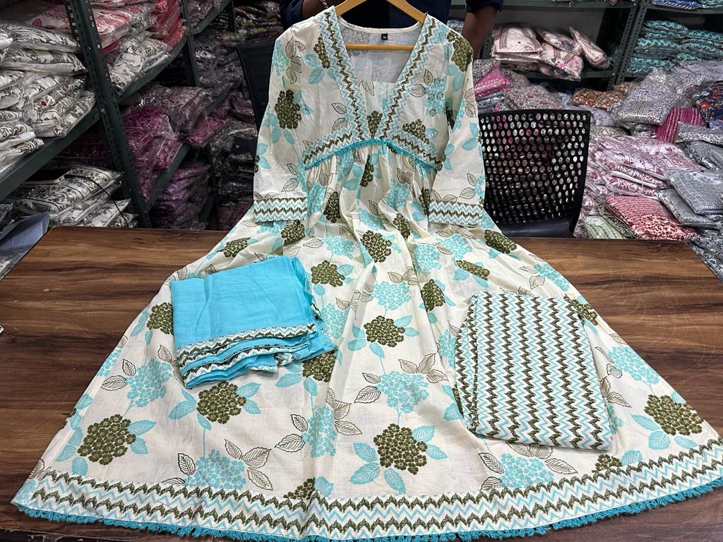 Floral Anarkali Suit Set with Matching Pant and Dupatta