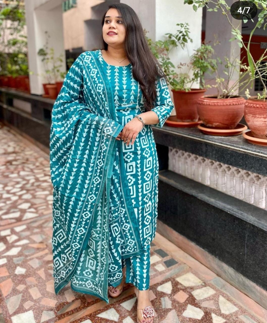 Cotton 60*60 Kurta Set with Sequence Work