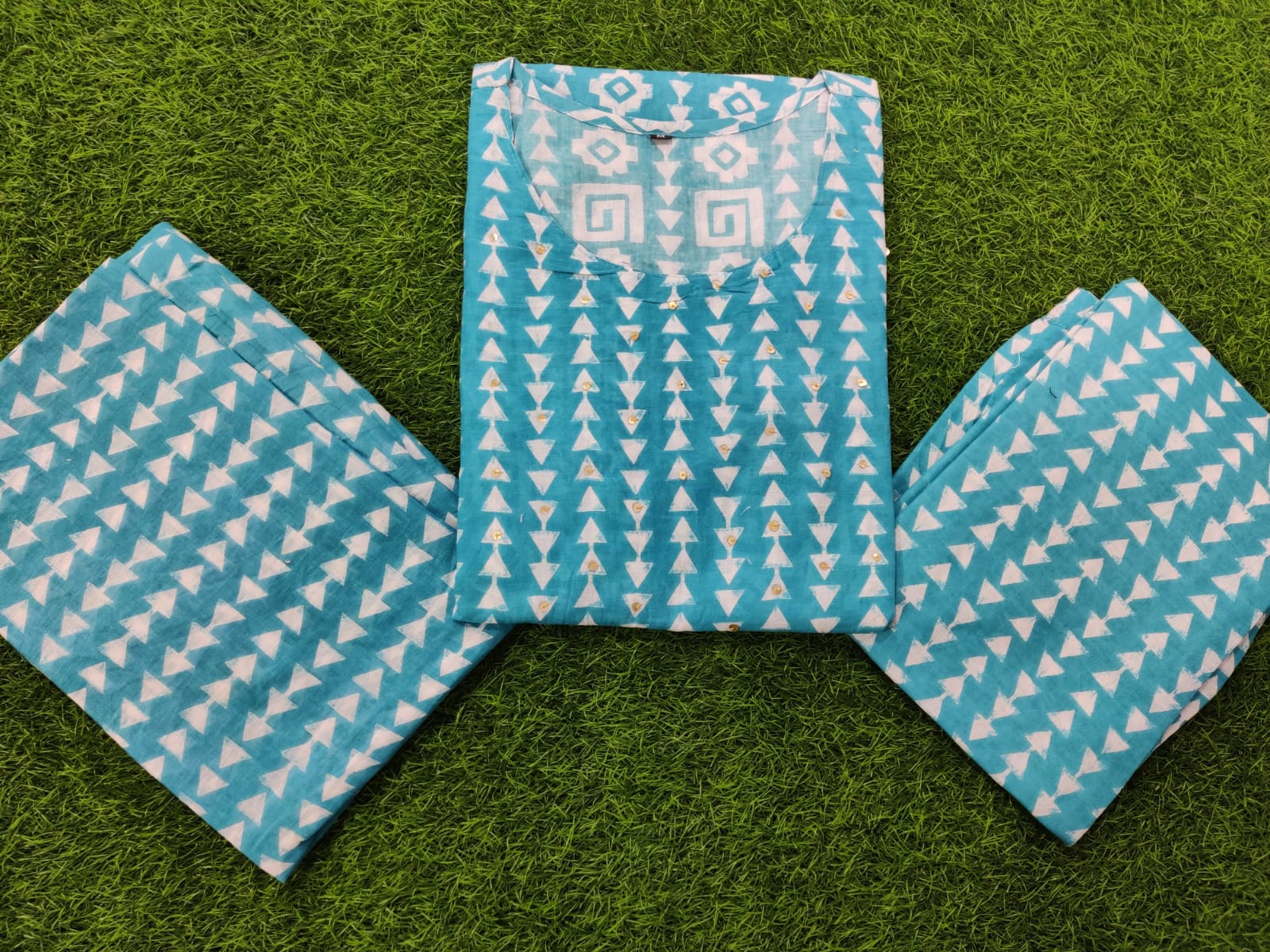 Cotton 60*60 Kurta Set with Sequence Work