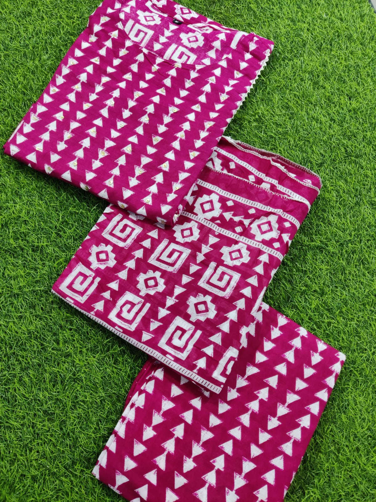Cotton 60*60 Kurta Set with Sequence Work