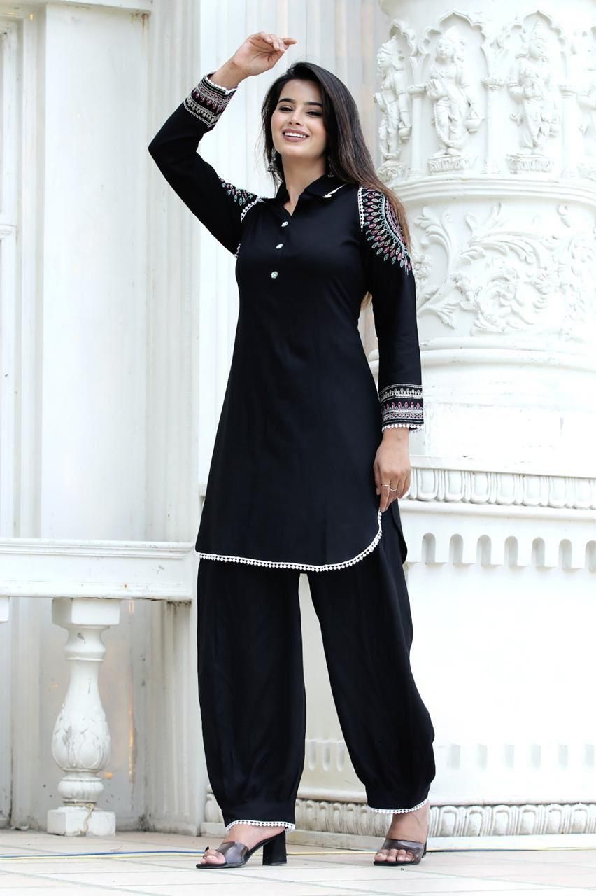 Afghani Cord Set with Embroidery Sleeves and Lace