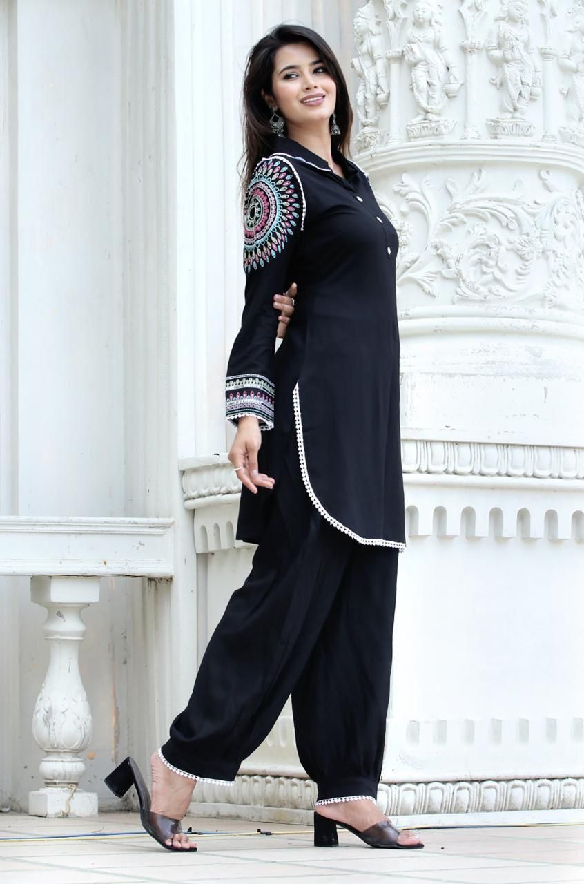 Afghani Cord Set with Embroidery Sleeves and Lace
